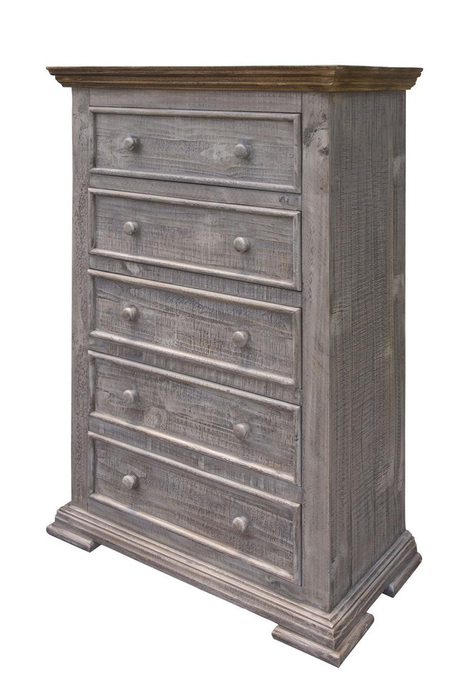 37" Gray Solid Wood Five Drawer Dresser — view 1