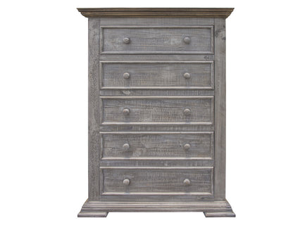 37" Gray Solid Wood Five Drawer Chest