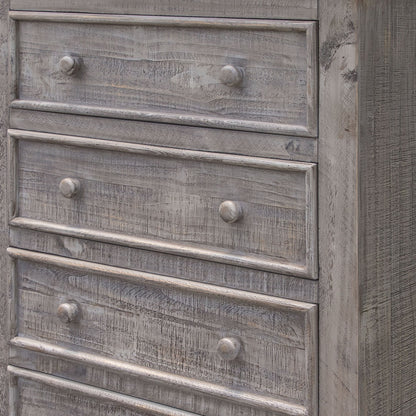 37" Gray Solid Wood Five Drawer Chest