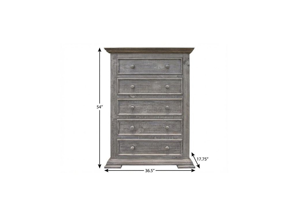 37" Gray Solid Wood Five Drawer Chest HomeRoots