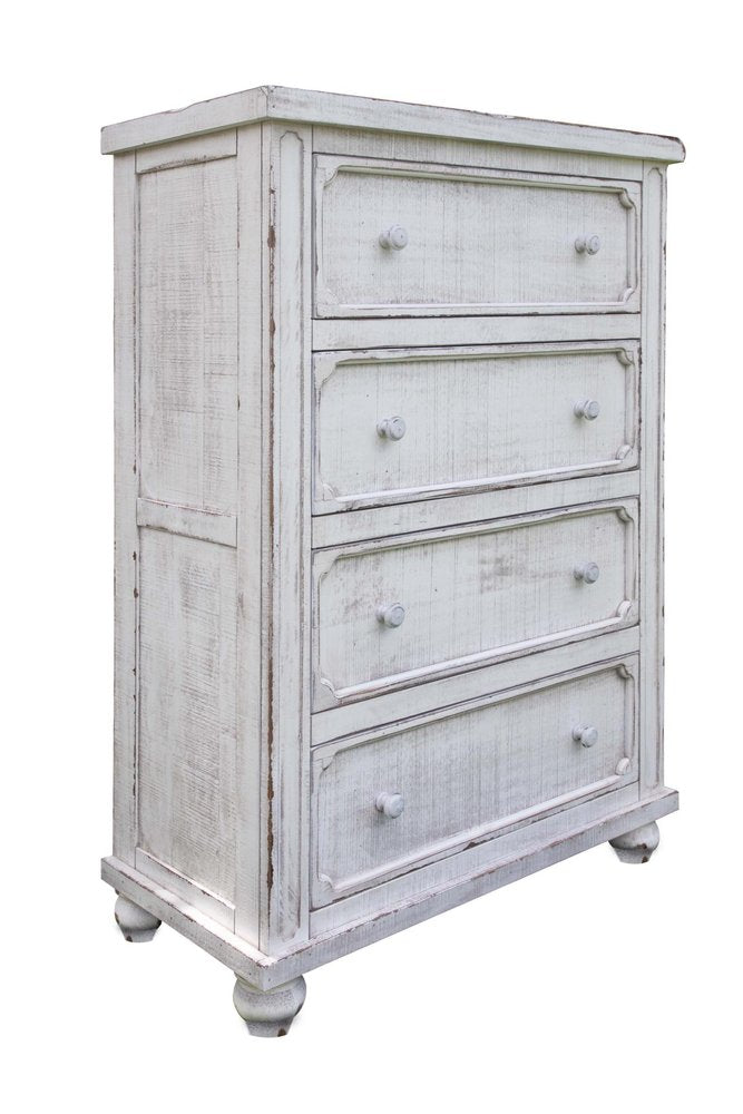 37" Antiqued White Solid Wood Four Drawer Dresser HomeRoots