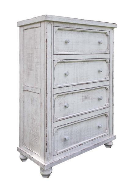 37" Antiqued White Solid Wood Four Drawer Chest HomeRoots