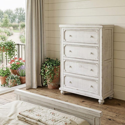 37" Antiqued White Solid Wood Four Drawer Dresser HomeRoots