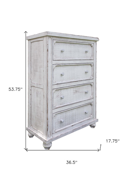 37" Antiqued White Solid Wood Four Drawer Chest