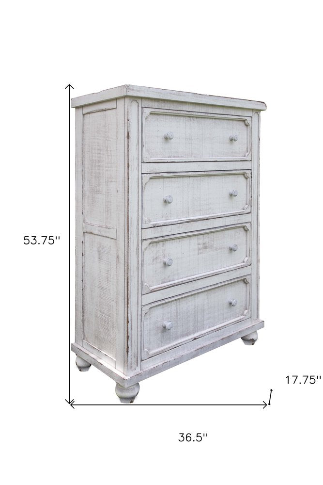 37" Antiqued White Solid Wood Four Drawer Chest HomeRoots