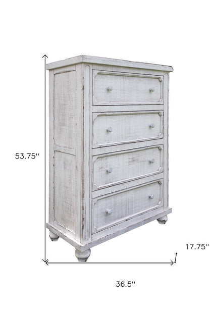 37" Antiqued White Solid Wood Four Drawer Chest HomeRoots
