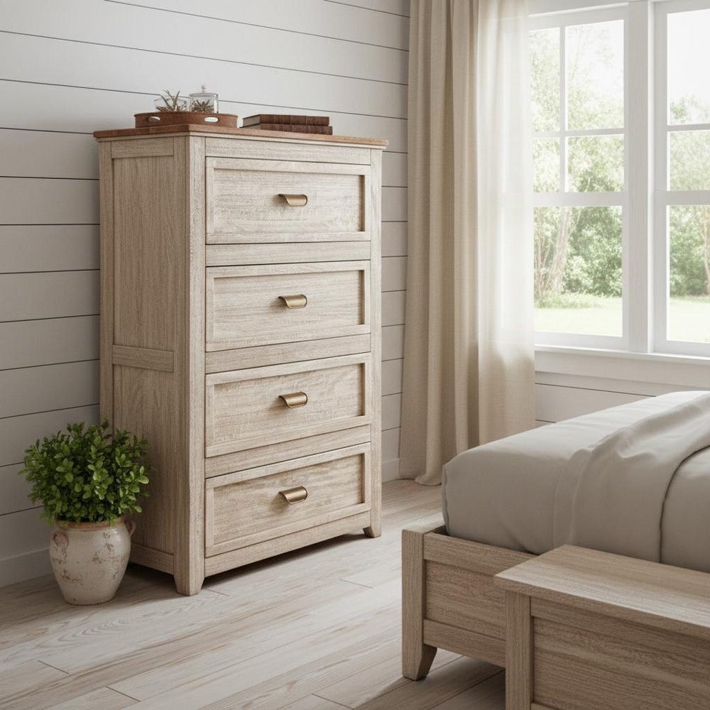 37" Cream Solid Wood Four Drawer Chest HomeRoots