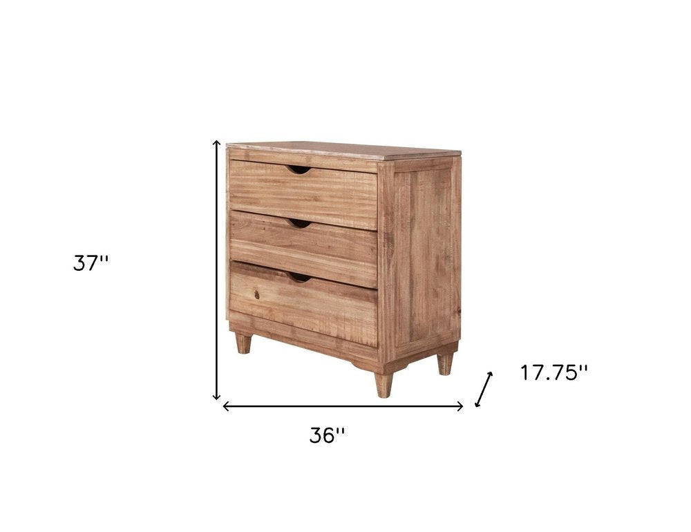 36" Natural Solid Wood Three Drawer Dresser HomeRoots