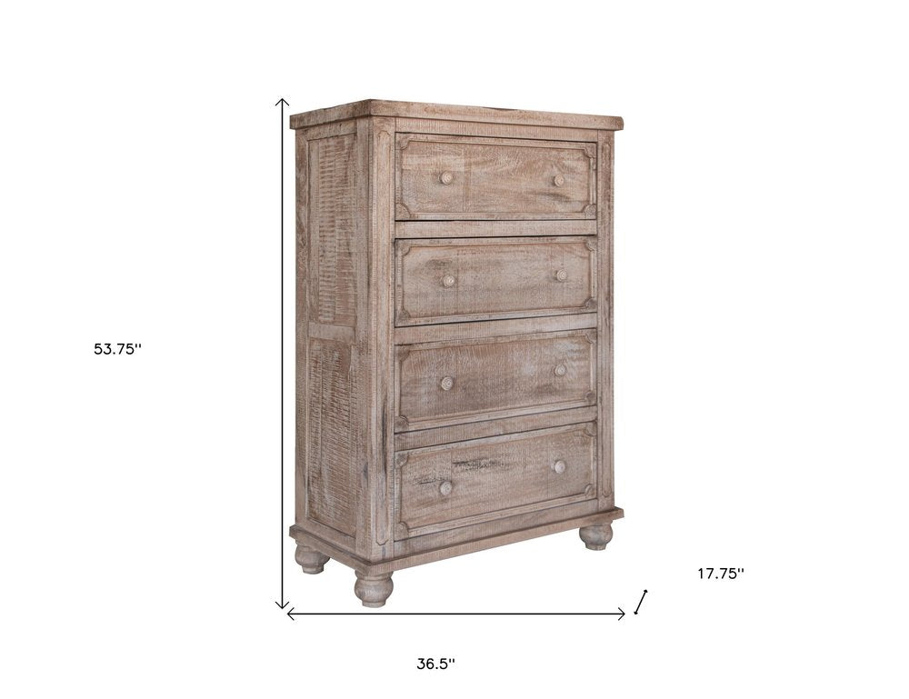 37" Natural Solid Wood Four Drawer Dresser HomeRoots