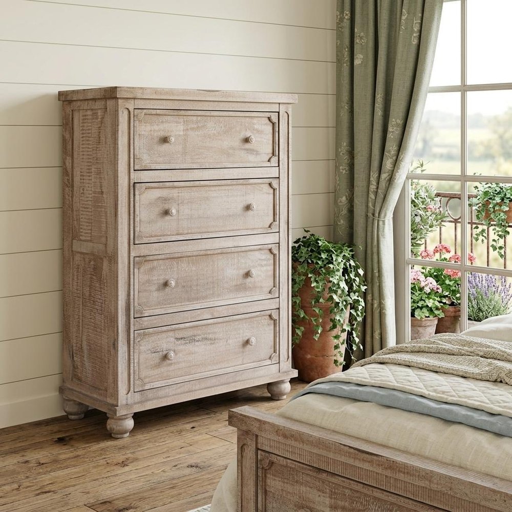 37" Natural Solid Wood Four Drawer Dresser HomeRoots
