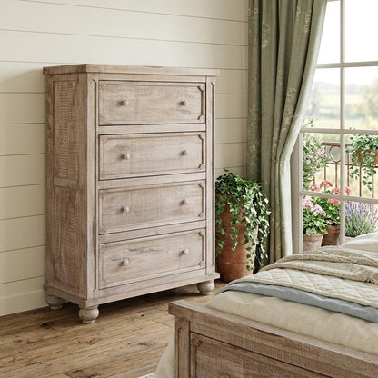 37" Natural Solid Wood Four Drawer Dresser HomeRoots