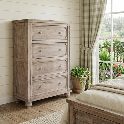 37" Natural Solid Wood Four Drawer Dresser HomeRoots