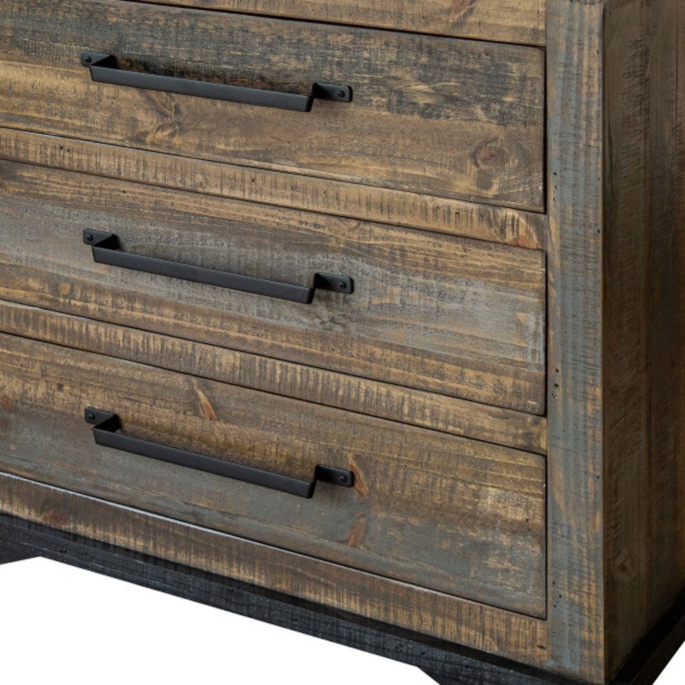 37" Gray Solid Wood Five Drawer Dresser