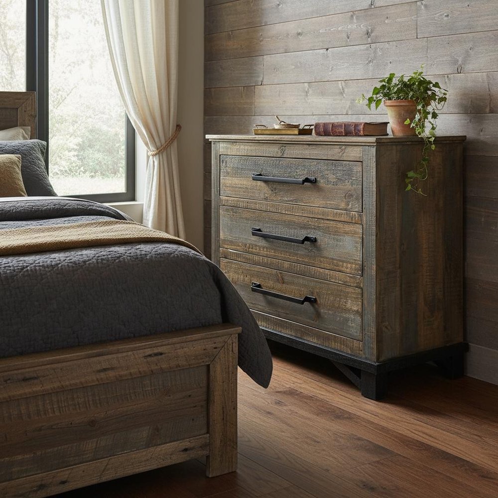 37" Gray Solid Wood Five Drawer Dresser — view 6