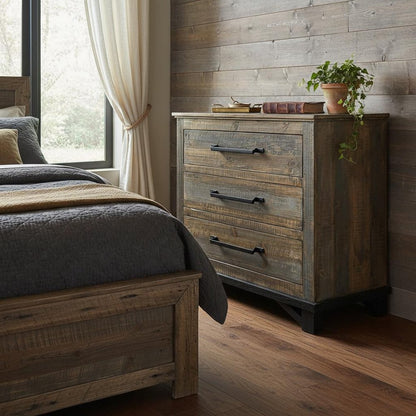 37" Gray Solid Wood Five Drawer Dresser