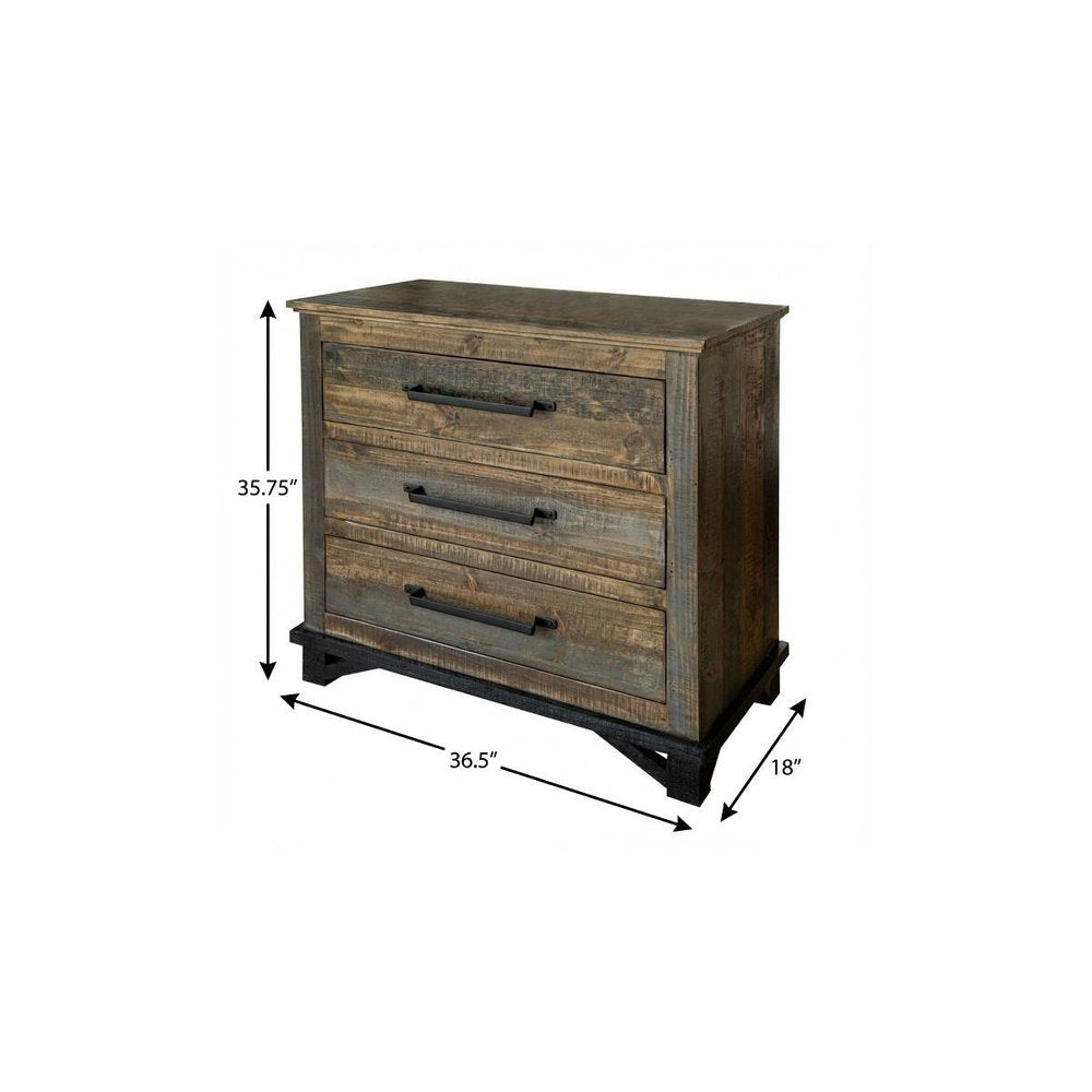 37" Gray Solid Wood Five Drawer Dresser