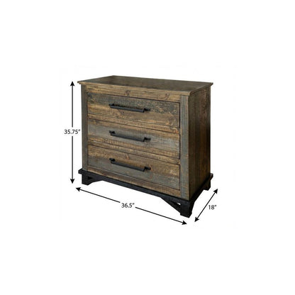 37" Gray Solid Wood Five Drawer Dresser
