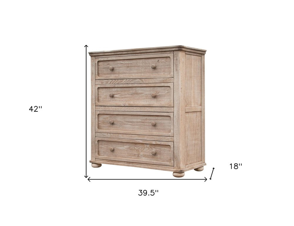 40" Natural Solid Wood Four Drawer Chest HomeRoots