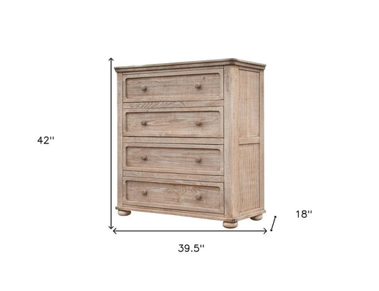 40" Natural Solid Wood Four Drawer Chest HomeRoots