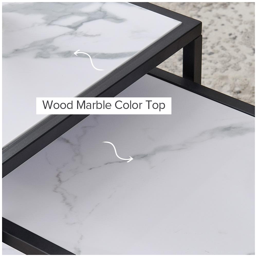 Modern Nesting coffee table Square & rectangle,Black metal frame with wood marble color top