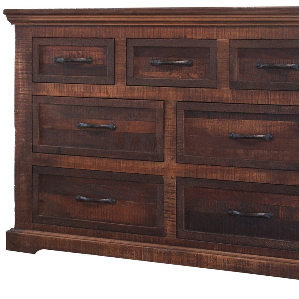 61" Brown Solid Wood Seven Drawer Double Dresser HomeRoots