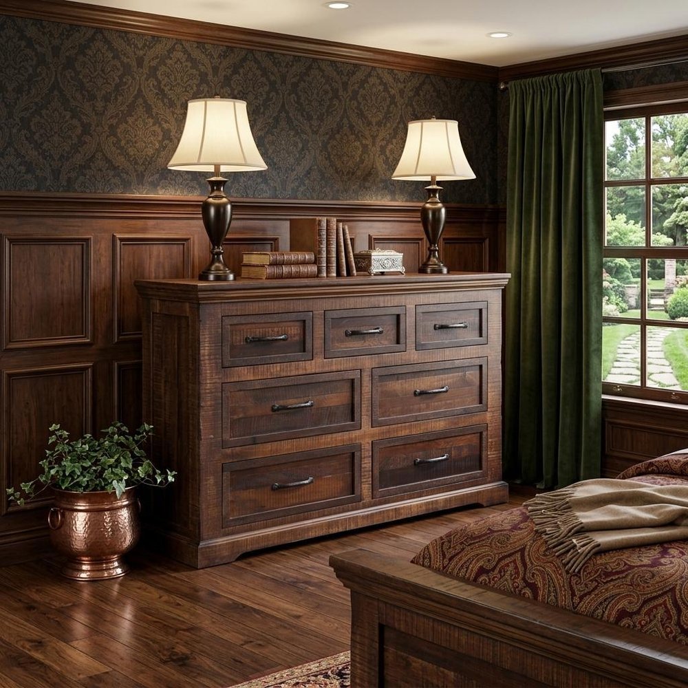 61" Brown Solid Wood Seven Drawer Double Dresser HomeRoots