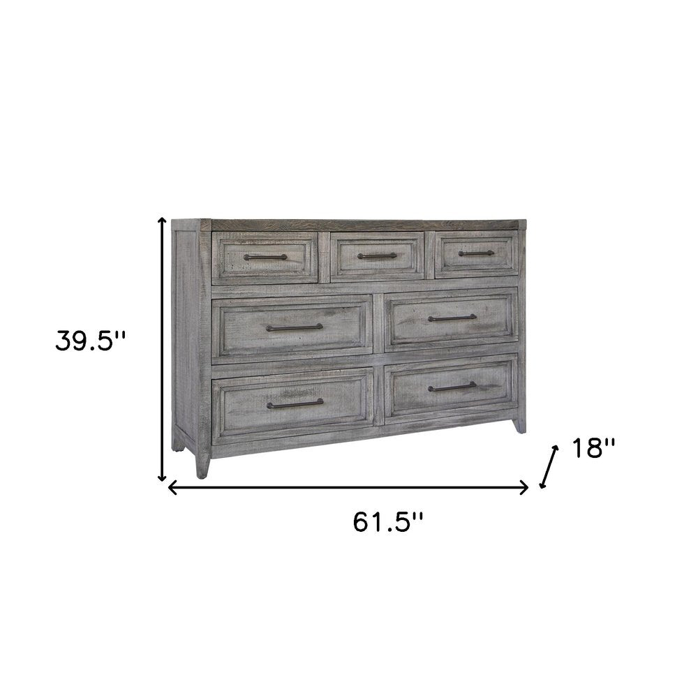 62" Brown Solid Wood Seven Drawer Double Dresser HomeRoots