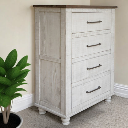 36" Brown and White Solid Wood Four Drawer Chest