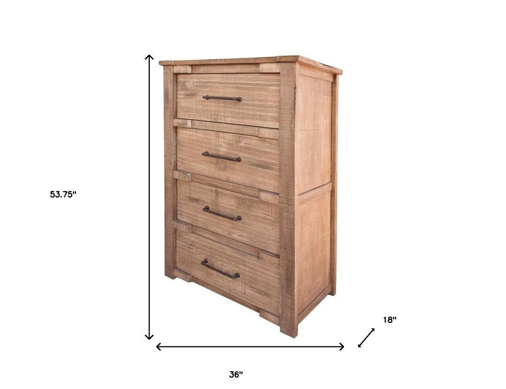 36" Natural Solid Wood Four Drawer Dresser HomeRoots