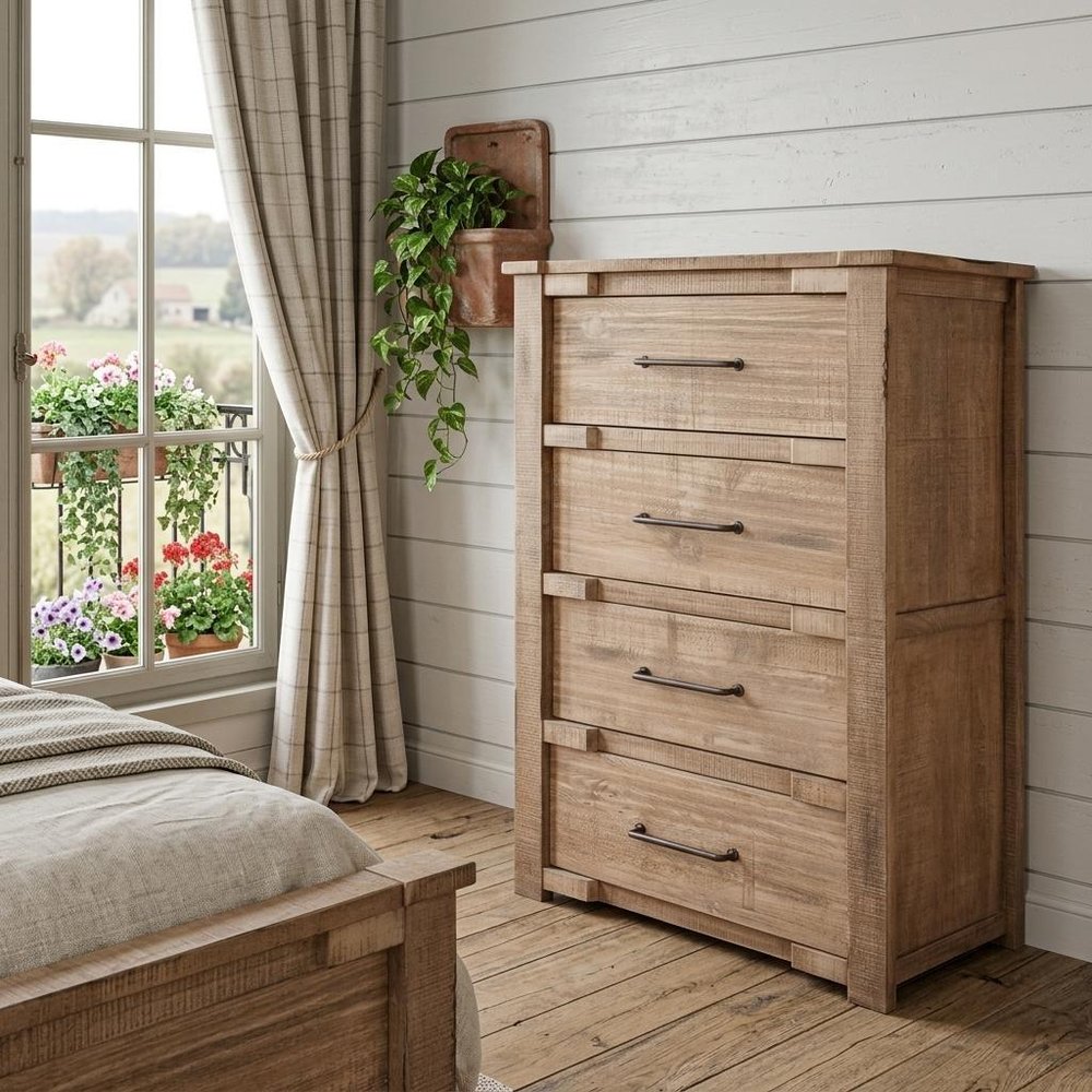 36" Natural Solid Wood Four Drawer Dresser HomeRoots