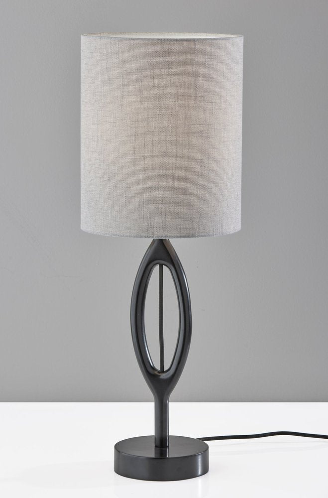 28" Black Solid Wood Round Table Lamp With Gray Drum Shade HomeRoots