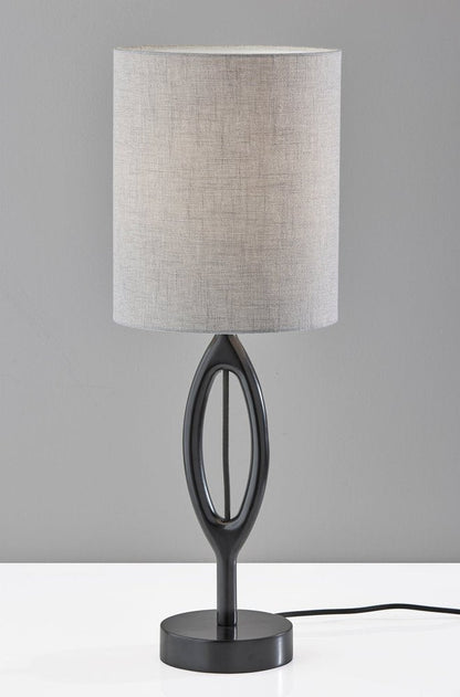 28" Black Solid Wood Round Table Lamp With Gray Drum Shade HomeRoots