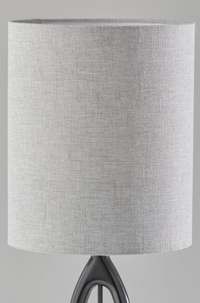 28" Black Solid Wood Round Table Lamp With Gray Drum Shade HomeRoots