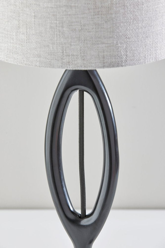 28" Black Solid Wood Round Table Lamp With Gray Drum Shade HomeRoots