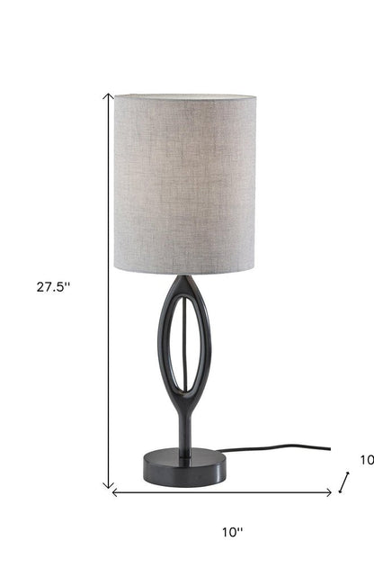 28" Black Solid Wood Round Table Lamp With Gray Drum Shade HomeRoots