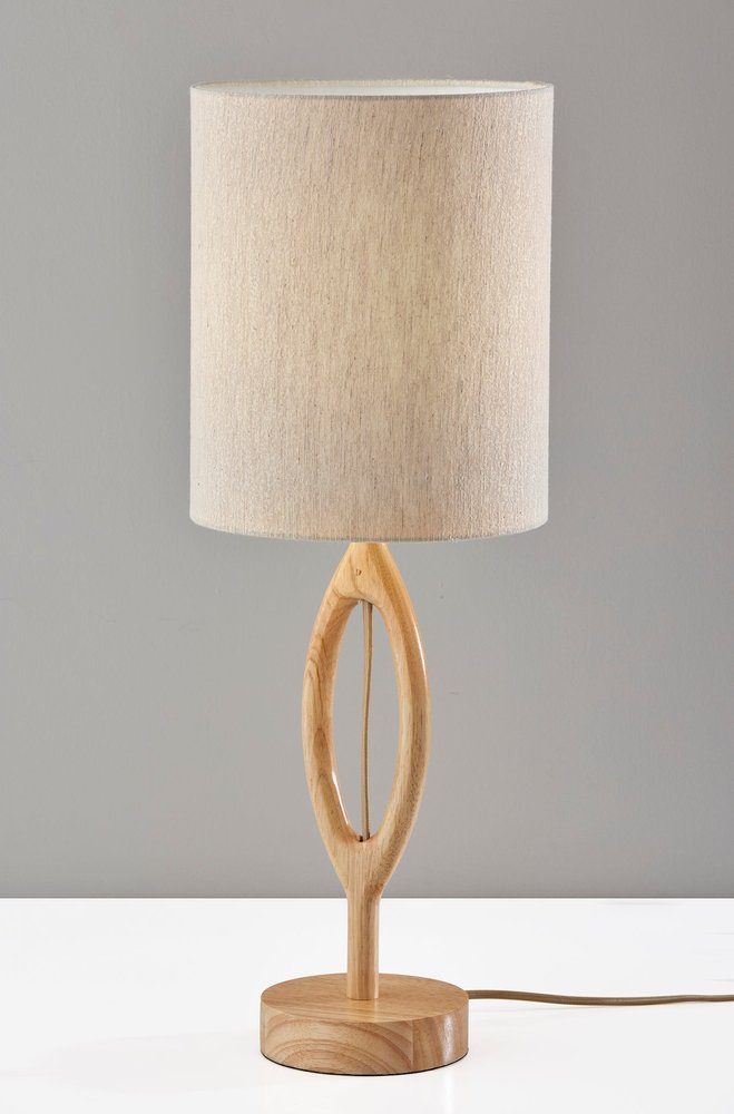 28" Natural Solid Wood Round Table Lamp With Beige Drum Shade HomeRoots
