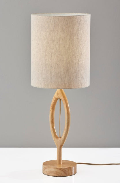 28" Natural Solid Wood Round Table Lamp With Beige Drum Shade HomeRoots