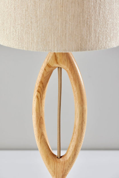 28" Natural Solid Wood Round Table Lamp With Beige Drum Shade HomeRoots