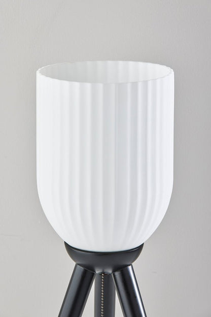23" Black Solid Wood Tripod Table Lamp With White Ribbed Glass Shade HomeRoots