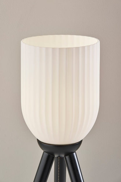23" Black Solid Wood Tripod Table Lamp With White Ribbed Glass Shade HomeRoots