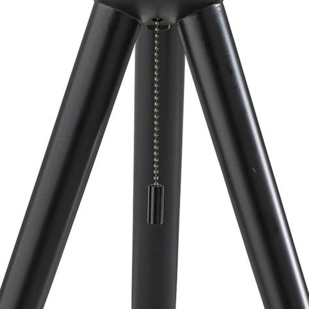 23" Black Solid Wood Tripod Table Lamp With White Ribbed Glass Shade HomeRoots