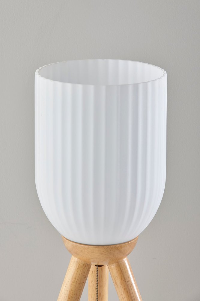 23" Natural Solid Wood Tripod Table Lamp With White Ribbed Glass Shade HomeRoots