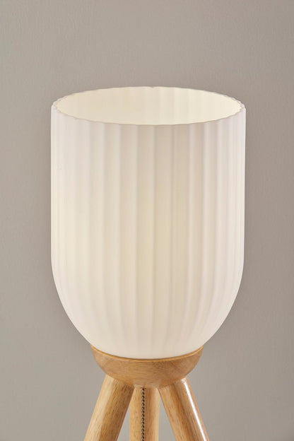 23" Natural Solid Wood Tripod Table Lamp With White Ribbed Glass Shade HomeRoots