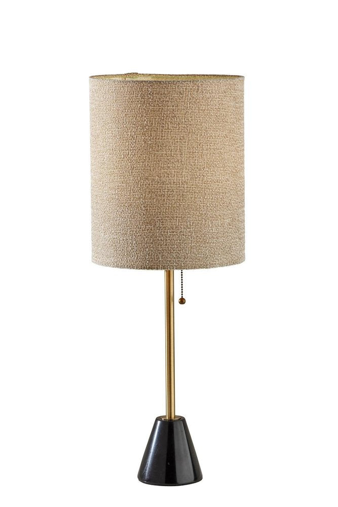 28" Black and Gold Marble and Metal Table Lamp With Beige Drum Shade HomeRoots