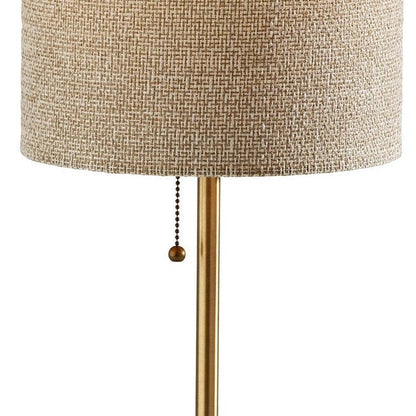 28" Black and Gold Marble and Metal Table Lamp With Beige Drum Shade HomeRoots