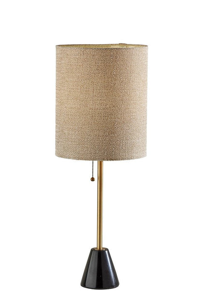 28" Black and Gold Marble and Metal Table Lamp With Beige Drum Shade HomeRoots