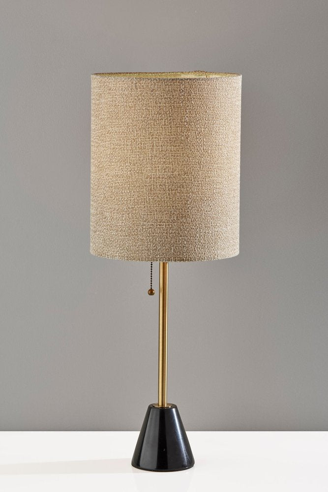 28" Black and Gold Marble and Metal Table Lamp With Beige Drum Shade — view 2