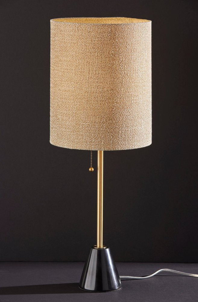 28" Black and Gold Marble and Metal Table Lamp With Beige Drum Shade — view 7