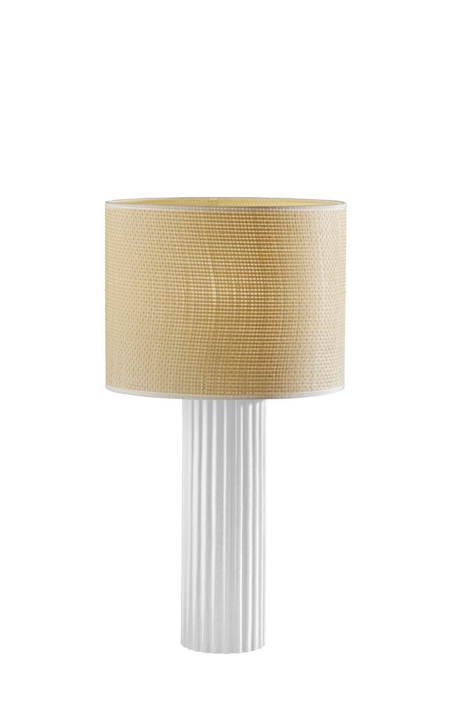 24" White Ceramic Cylinder Table Lamp With Beige Drum Shade — view 1