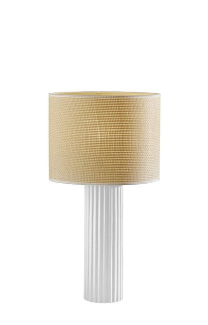 24" White Ceramic Cylinder Table Lamp With Beige Drum Shade HomeRoots